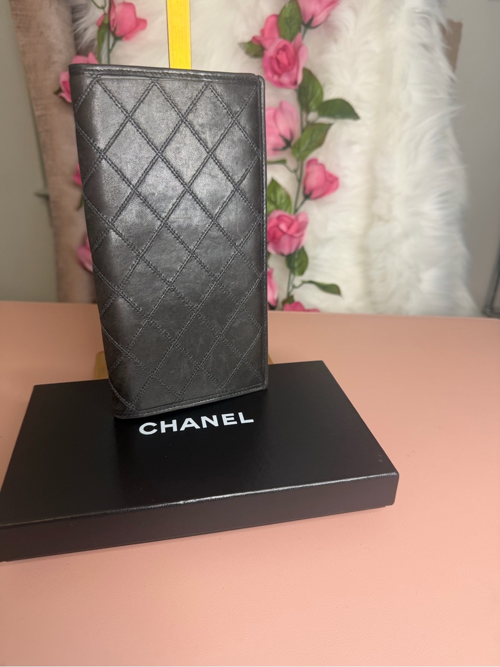 Vintage Chanel Lambskin Quilted Long Bifold Wallet 91-94 era